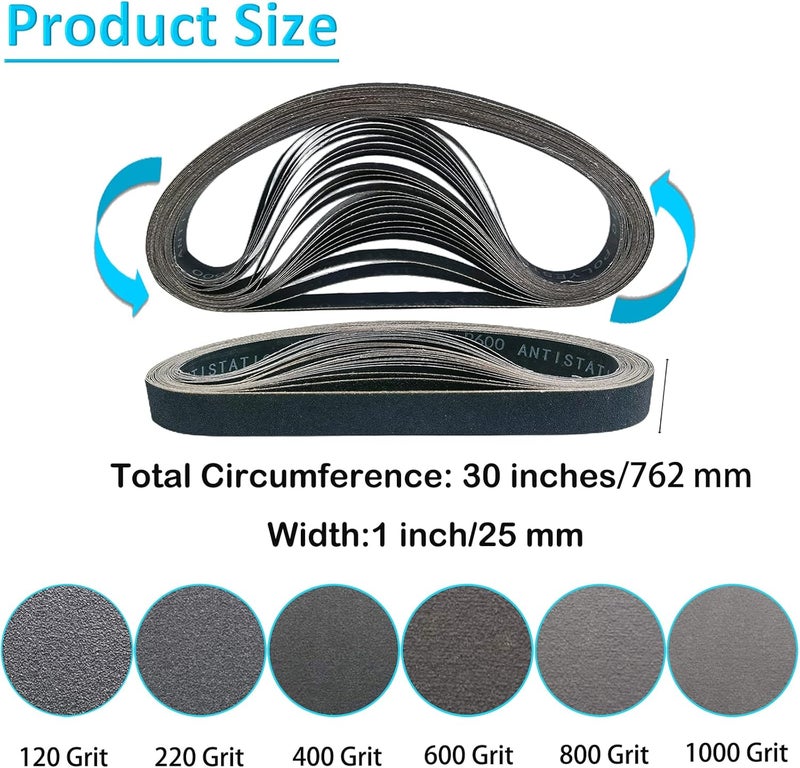 SACKORANGE 24 Pack 1 x 30 Inch Silicon Carbide Sanding Belts Assorted -120 240 400 600 800 and 1000 Grits, High Performance Sander Belts For Knife Sharpening and Metalworking - Image 2